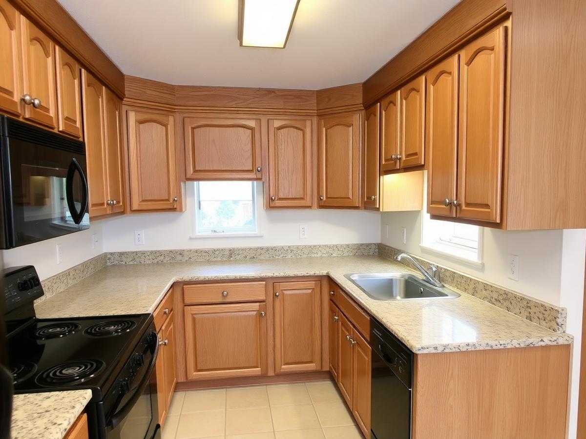 Dated oak kitchen before renovation