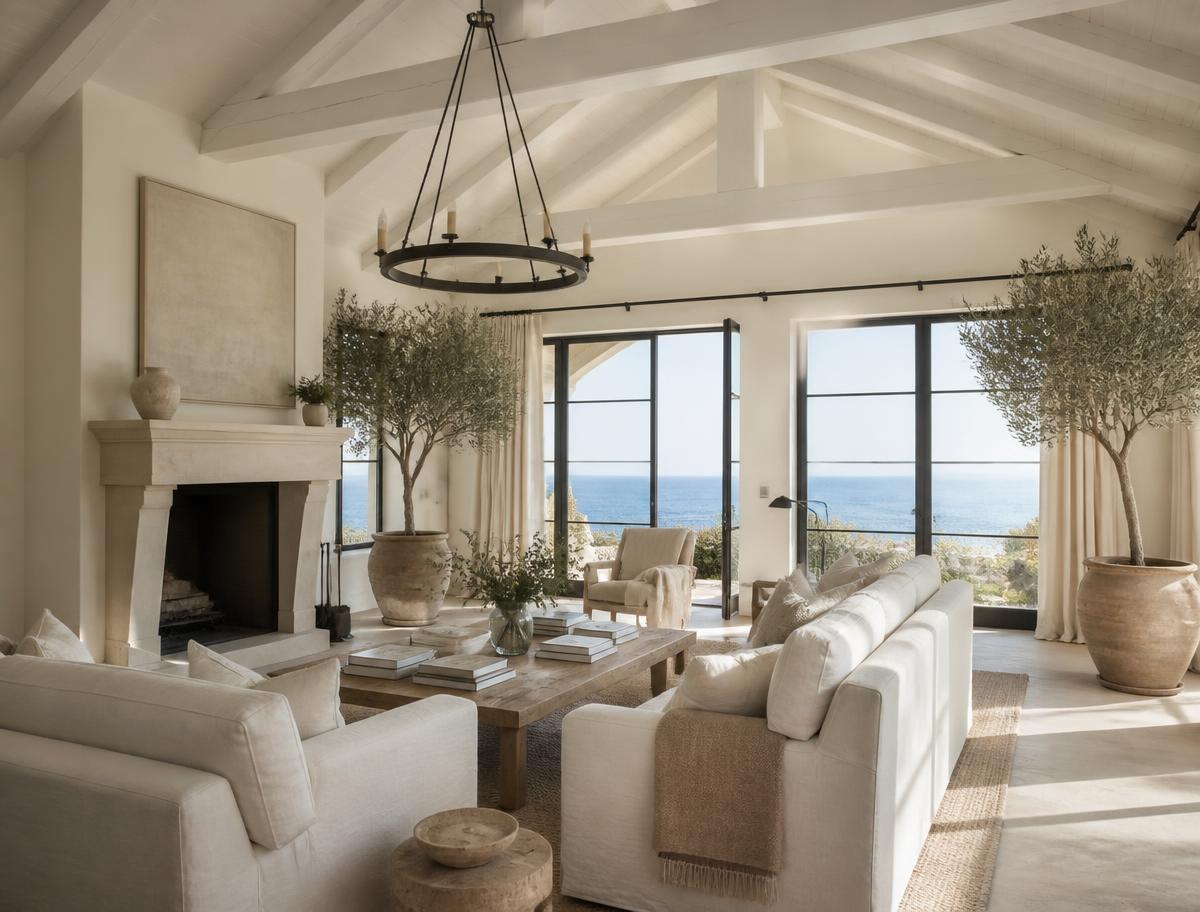 Finished living room with ocean views